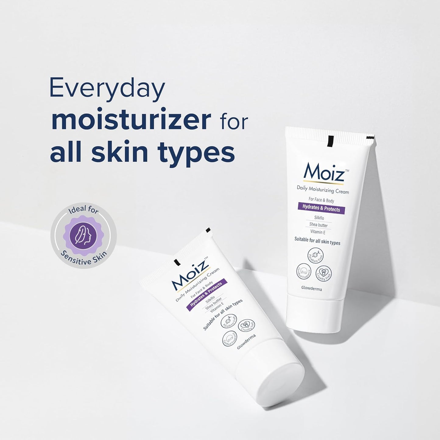 Moiz Daily Moisturizing Cream for Face & Body | Formulated with 9 Moisturizers | Suitable for Sensitive Skin | Paraben free & Cruelty free-50g