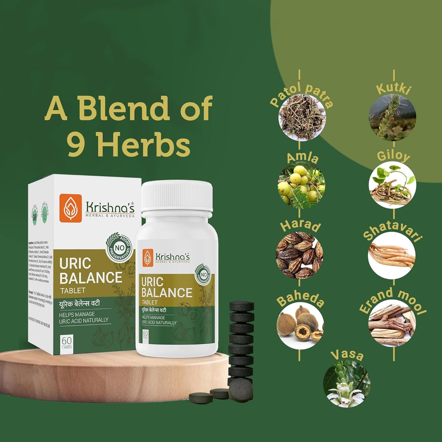 Krishna's Uric Balance Tablets – Advanced Uric Acid Support & Joint Health Formula, 60 Tablets (Pack of 1)