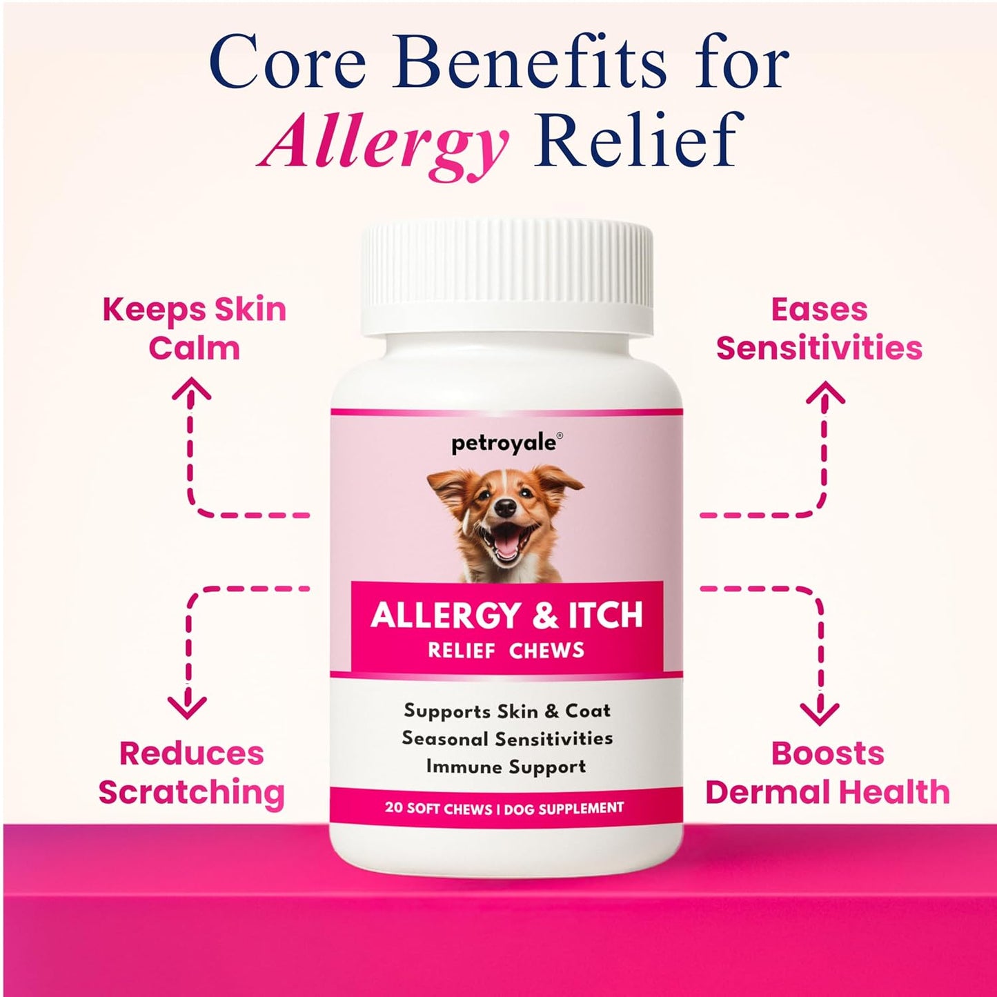 Petroyale Allergy & Itch Chews for Dogs | Anti-Allergy & Anti-itching Supplement - Relief from Allergies, Hot Spots, Dry Skin, Scratching for Dogs - Grape Seed Extract & Rosemary | 20 Soft Chews