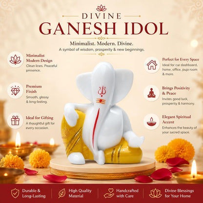 Bal Ganesha Idol, Small Ganesh Murti for Home Temple, White Gold Ganpati Bappa Statue, Baby Ganesha Showpiece for Pooja Room, Home Decor, Diwali Gift