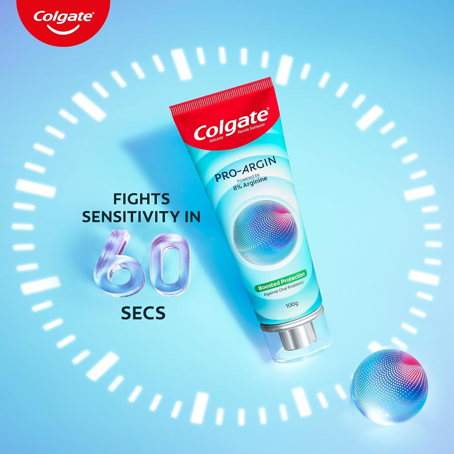 Colgate Pro Argin Toothpaste, Sensitivity Protection in 60 Seconds, 8% Arginine, Boosted Protection against Sensitivity, Enamel Damage, Oral pH, Cavities (100g)
