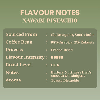 Impulse Coffees Nawabi Pistachio Instant Coffee Powder | Pistachio Flavour, Freeze-Dried Arabica, Smooth Taste, Rich Aroma | 50g