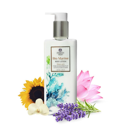 Ayouthveda Bio Marine Body Lotion with Lotus & Stone Flower, Deeply Hydrating, Non-Greasy Formula, Natural & Ayurvedic, 250ml