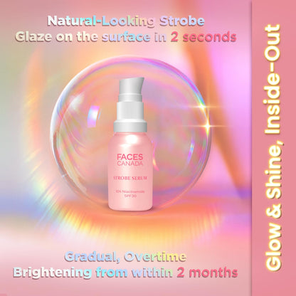 FACES CANADA Strobe Serum Mini - 15ml | Brightening Serum + Strobe Cream + SPF 30 Sunscreen | 10% Niacinamide | Removes Dark Spots & Hyperpigmentation | GlowLift Complex | Instant Glow
