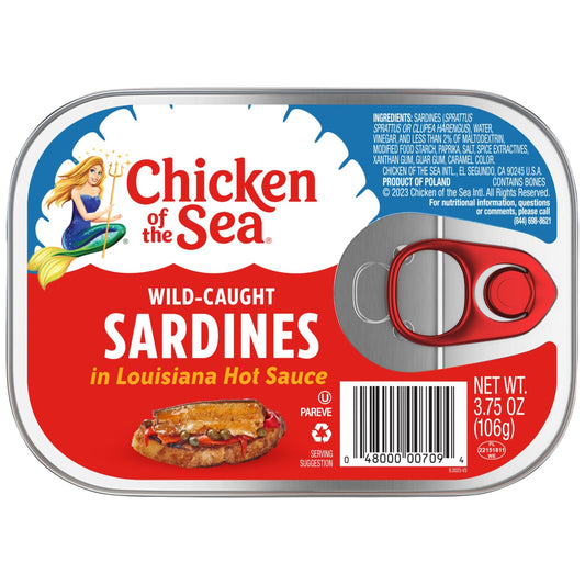 Chicken of the Sea Sardines in Louisiana Hot Sauce, 3.75 Ounce Can (Pack of 1), Wild Caught Sardines, Packaging May Vary