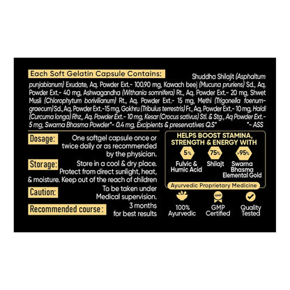 Dr. Vaidya's Herbo24Turbo Shilajit Gold Resin Softgel Capsules | 30 Ayurvedic Capsules for Strength, Stamina & Energy in Men | Enriched with Pure Shilajit for Men & 24K Gold Bhasma
