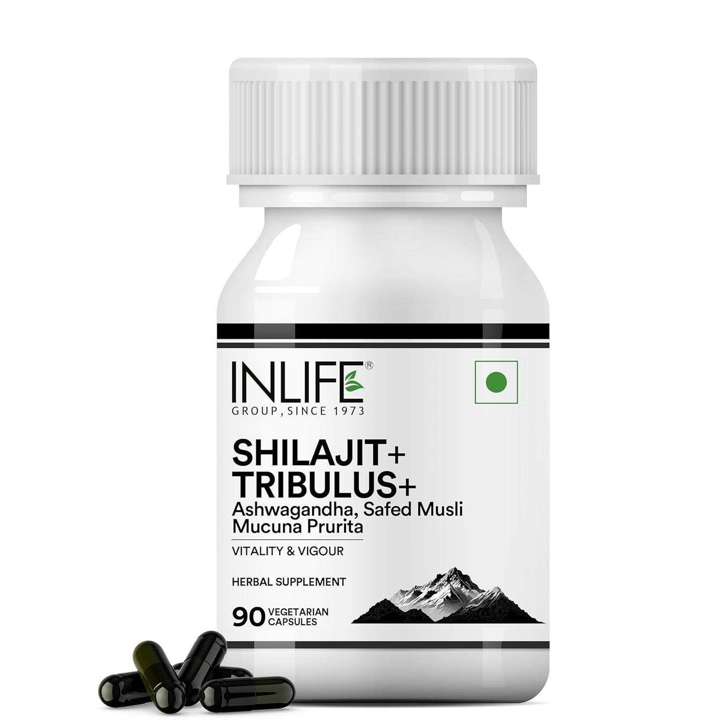 INLIFE Shilajit with Safed Musli | Ashwagandha, Tribulus (Gokshura) Capsules For Men and Women | Strength and Stamina | Ayurvedic Wellness Supplement - 90 Vegetarian Capsules