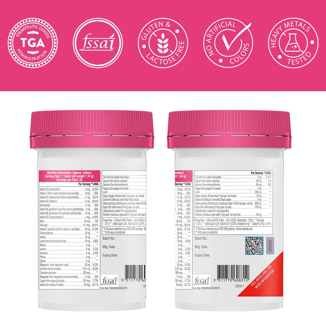 Zephivo Swisse Women's Multivitamin - Manufactured In Australia, Imported Multivitamin From Australia's No.1 Multivitamin Brand - Boosts Energy, Stamina, Vitality & Mental Performance With 36 Herbs, Vitamins & Minerals (60 Tabs)