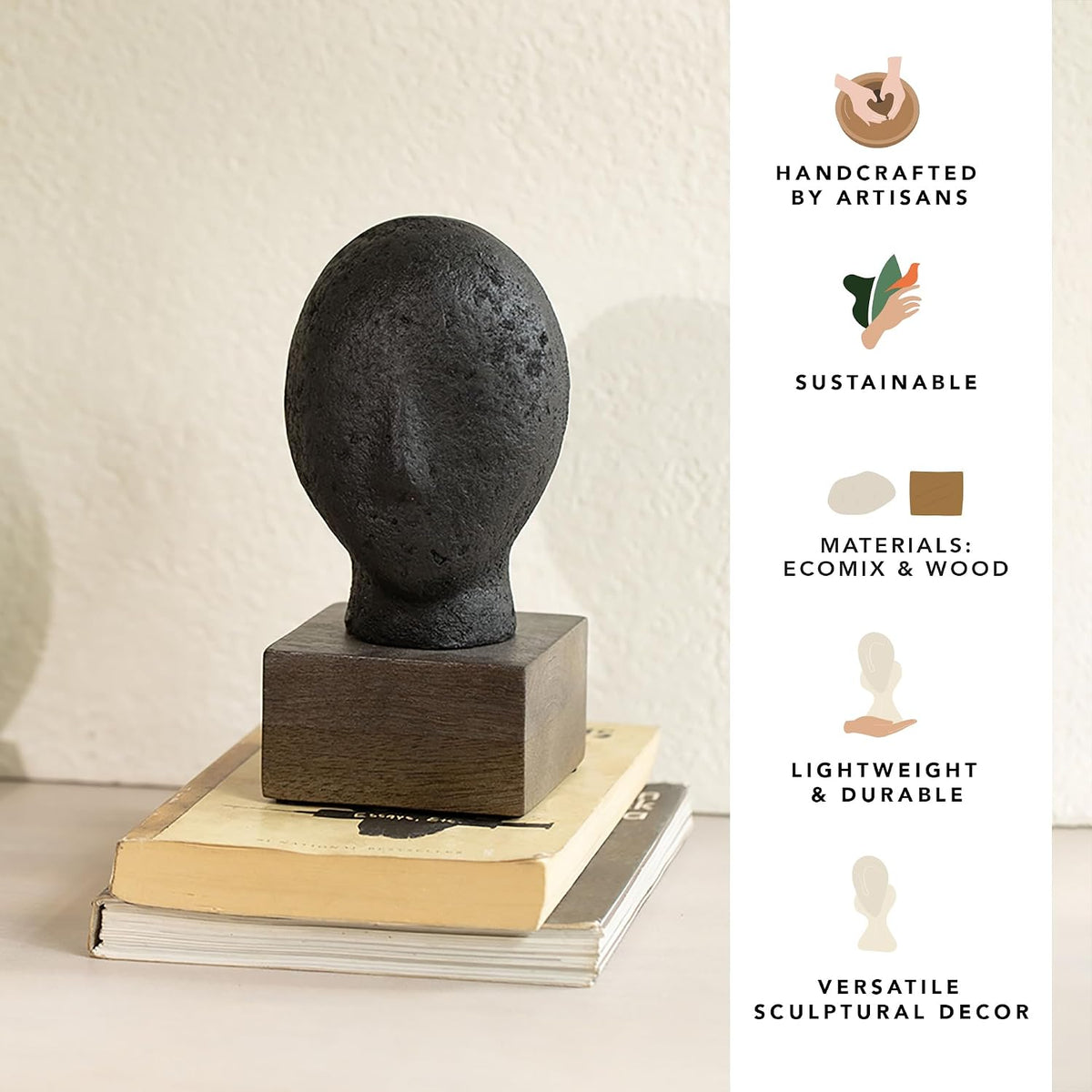 Ellementry Calm Face Ecomix Sculpture 19 cm Tall, Home Décor Showpiece Figurine for Living Room & Office, Modern Asthetic Tabletop Decorative Accent, Unique Gift Item for Shelf Decoration