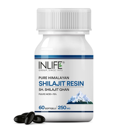 INLIFE Shilajit Resin Softgel Capsules 250mg for Men & Women | Himalayan Sourced 18000 ft | Contains >75% Fulvic Acid | Supports Energy, Stamina & Strength - 60 Softgels