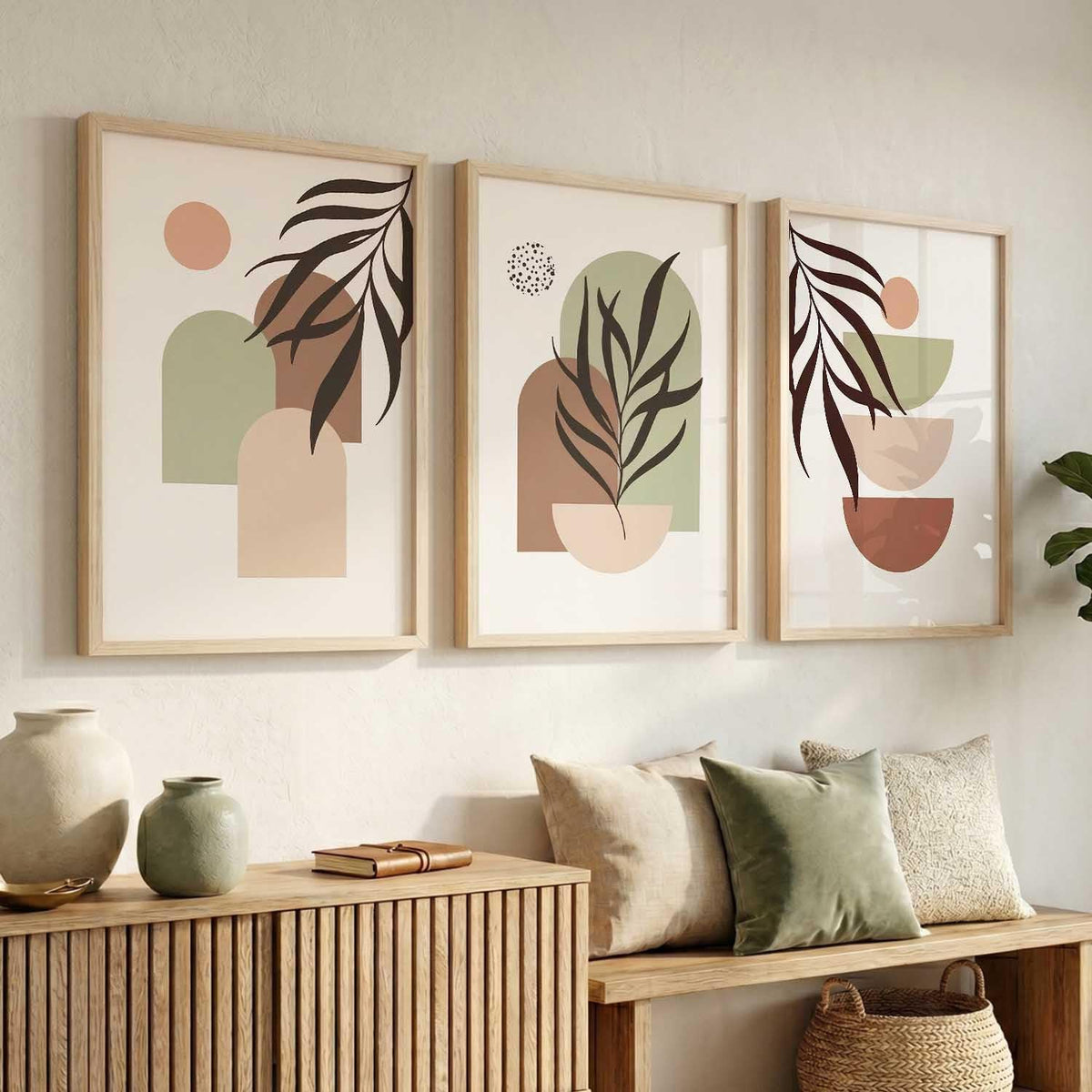 Boho Painting Wall Art Home Decoration Paintings With Frame For Living Room Bed Room Hotel Wall Decor Digital Reprint Set of 3 (13X17 inch)