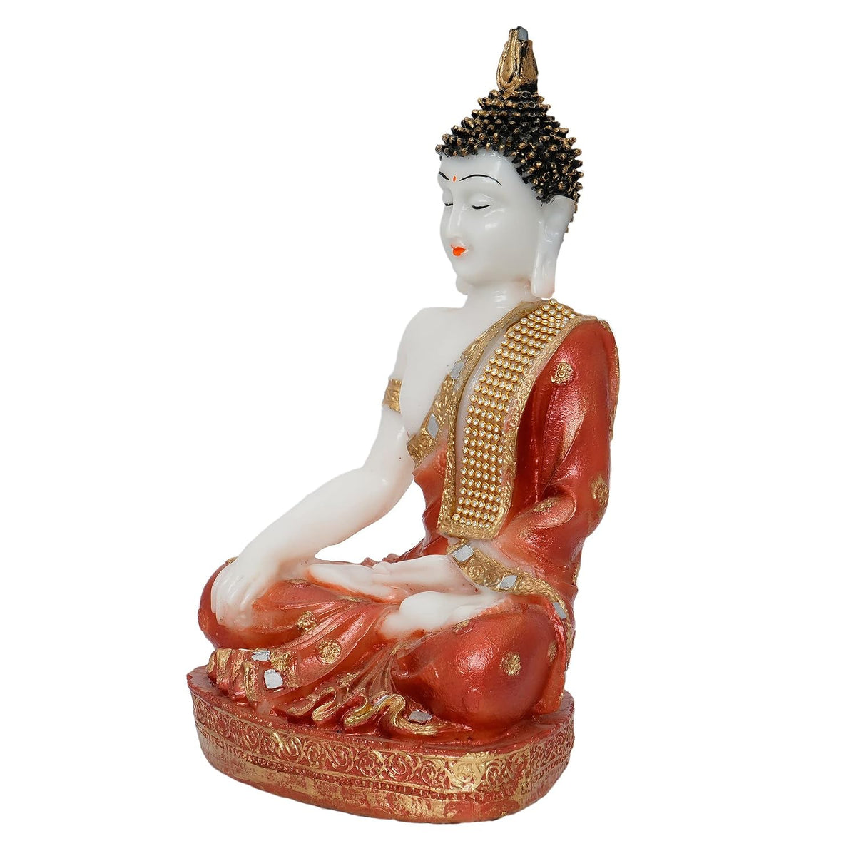 Polyresin Orange & White Meditating Lord Buddha Statue - Serene Inspiring Home Decor Accent Perfect for Meditation Room, Living Space, Yoga Studio, Office - Gift for Housewarmings, Diwali