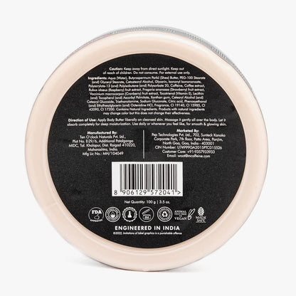 Back view of a cosmetic container with label and barcode on a white background