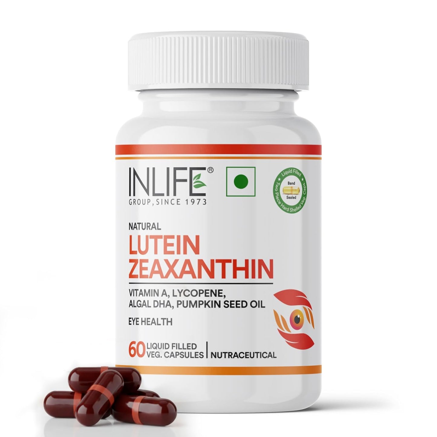 INLIFE Lutein (10mg) and Zeaxanthin (2mg) Supplements with Vitamin A, Lycopene, Algal DHA & Pumpkin Seed Oil | Supports Eye Health & Sleep, Cognitive Function - 60 Veg Capsules