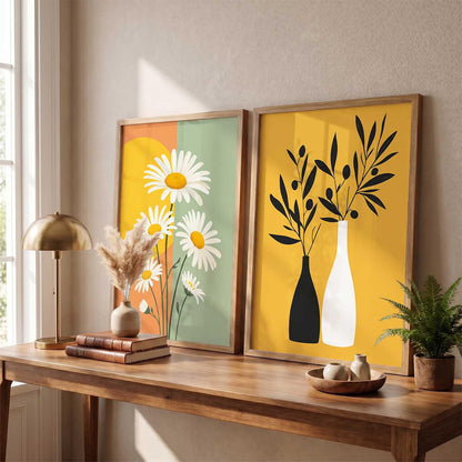 Boho Painting Wall Art Home Decoration | Aesthetic Paintings With Frame For Living Room Bed Room Hotel Wall Decor Digital Reprint Set of 2 (13X17 inch)