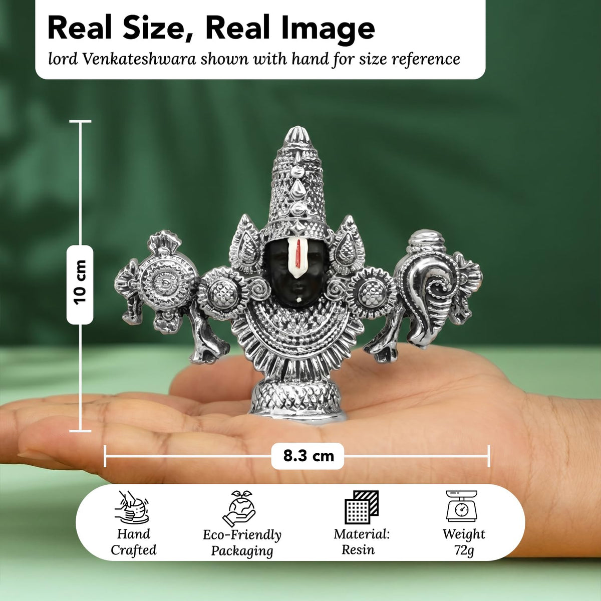 Pure 999 Silver Plated Tirupati Balaji Venkateshwara Idol with Gift Box | Lord Venkateswara Face Perumal Statue Pooja Room | Religious Housewarming Griha Pravesh Diwali Gift