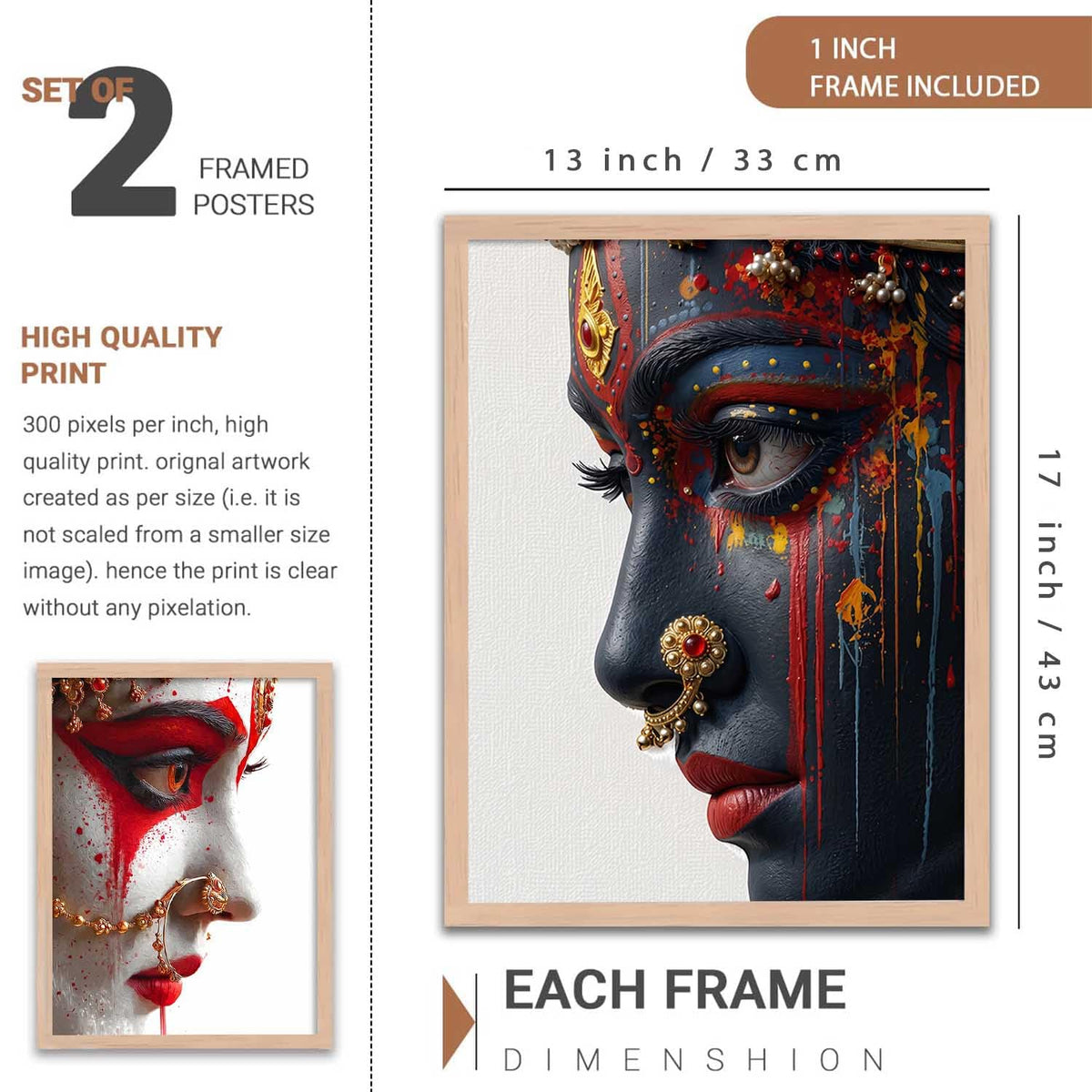 Set of 2 Framed Wall Art Prints, Premium HD Modern Wall Decor for Living Room, Bedroom, Office & Home, Abstract, Spiritual, Floral, Nature, Botanical & Boho Artwork, Ready to Hang (Shiv parwati 3, 13X19, Brown)
