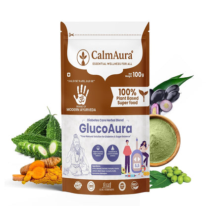 CalmAura GlucoAura Ayurvedic Herbal Wellness Powder 100g | Plant Based Sugar Balance Supplement | Supports Healthy Metabolism, Detox, Digestive Wellness & Daily Vitality | 100% Natural Herbal Formula | Vegan
