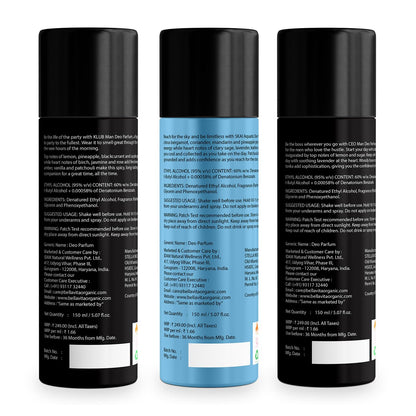 Three bottles with labels on a white background