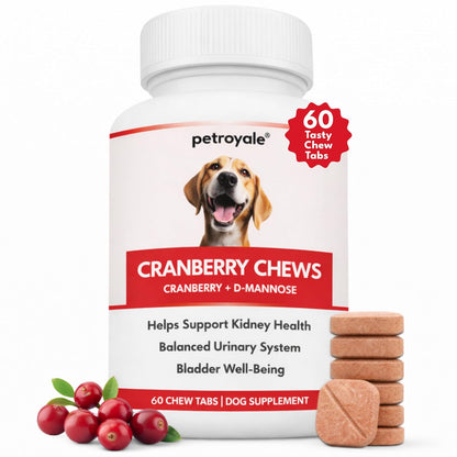 Petroyale Cranberry Chew Tabs for Dogs - Dog UTI Health Supplement - Better Urinary Tract & Bladder Function - Antioxidant, Anti-Inflammatory - for Dogs of All Breeds (60 Soft Chews)