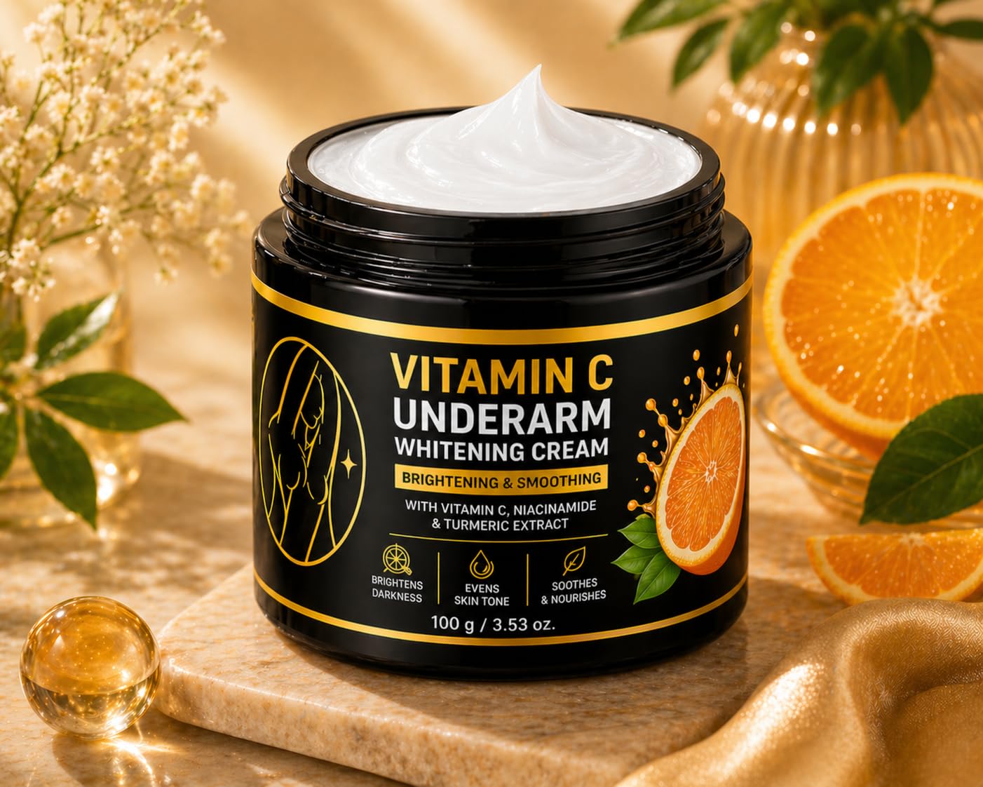 Underarm Brightening Cream for Dark Underarms – Skin Lightening & Whitening Cream with Niacinamide & Vitamin C – Reduces Pigmentation, Odour & Dark Patches – For Men & Women (100g)