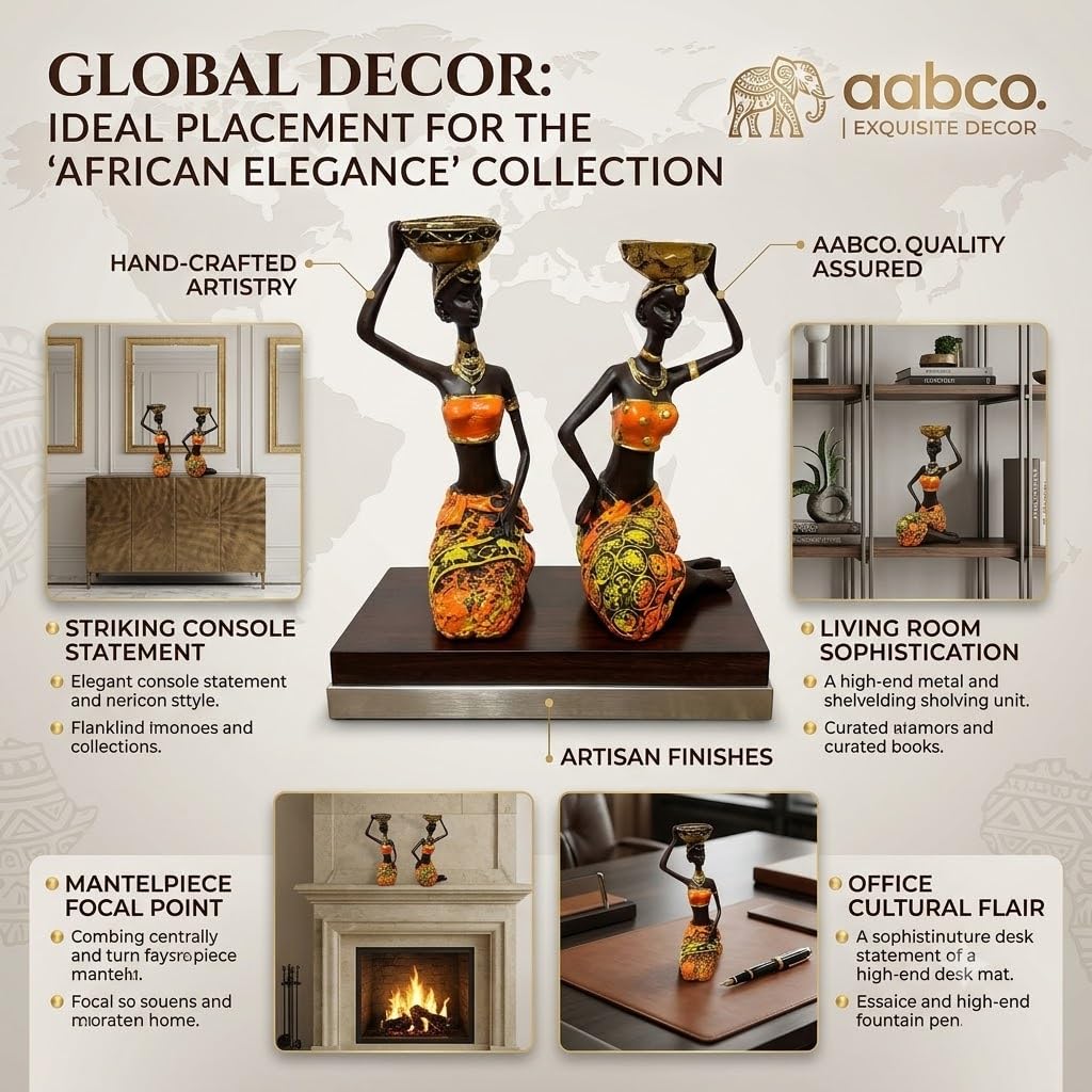 Vibrant Beautiful Finish Uniquely Hand Crafted Home Decor African Tribal Women Art Piece (Sitting African Lady Set of 2)