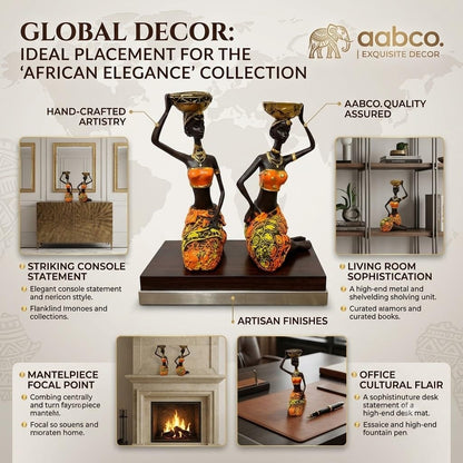 Vibrant Beautiful Finish Uniquely Hand Crafted Home Decor African Tribal Women Art Piece (Sitting African Lady Set of 2)