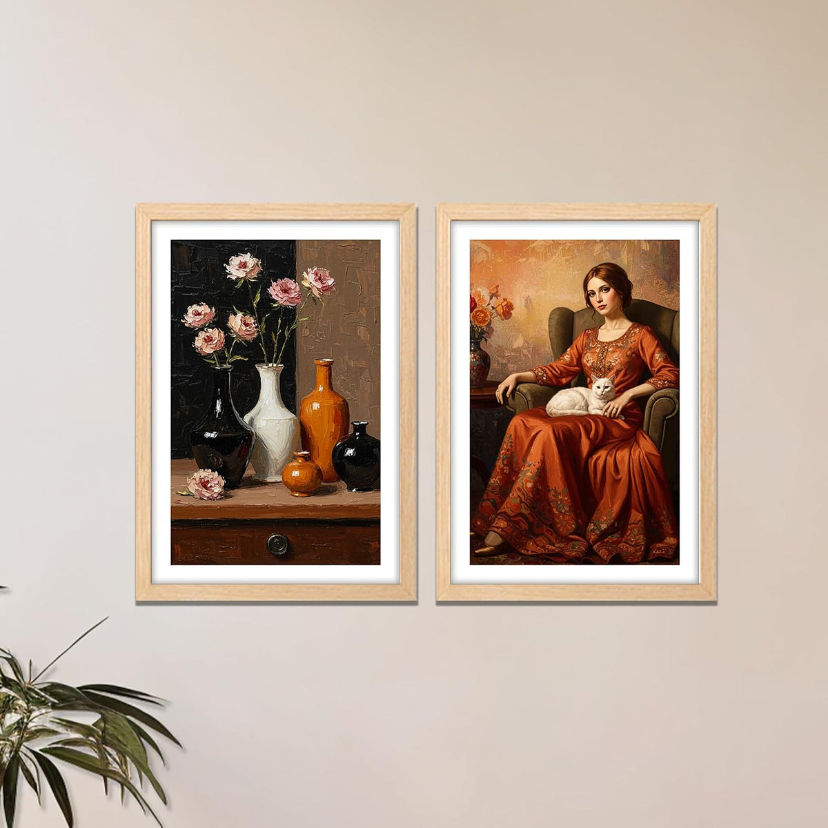 Modern Wall Art, Framed Wall Art, Illustration Art, Set of 2 Wall Art, Brown Frame Art, Living Room Decor, Bedroom Decor, Dining Room Decor, Office Wall Art, Cafe Decor, Hotel Decor, 300 GSM Art Print, 10x13 Inch Wall Art