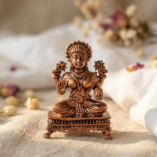 Pure Copper Lakshmi (Laxmi) MATA Murti | Handcrafted Copper Idol for Pooja Room, Vastu Decor | Traditional & Auspicious Religious Hindu God Showpiece & Gift Item | 93gm (6x4.5 cm)