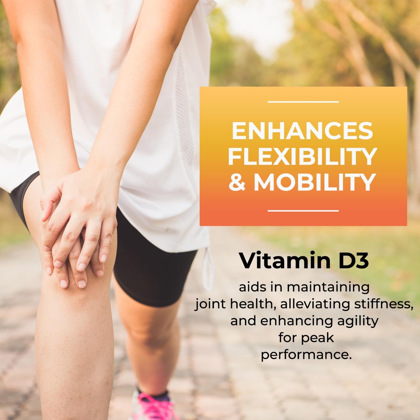 Person exercising outdoors with text about Vitamin D3 benefits