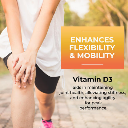 Person exercising outdoors with text about Vitamin D3 benefits