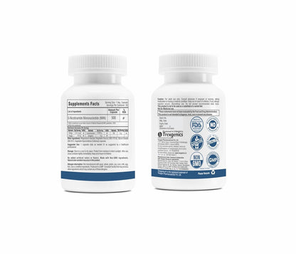 Two supplement bottles with labels on a white background