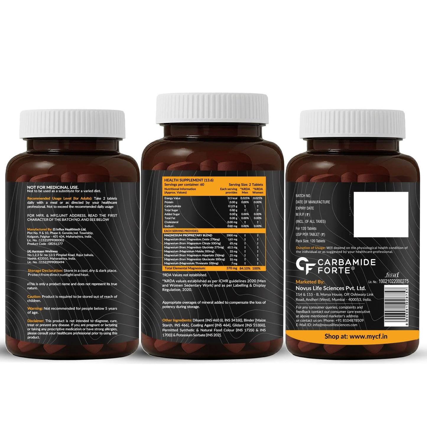 Carbamide Forte Magnesium Supplement with Magnesium Glycinate, Citrate & Complex Supplement with 7X Strength | 2000 mg per Serving | 120 Tablets