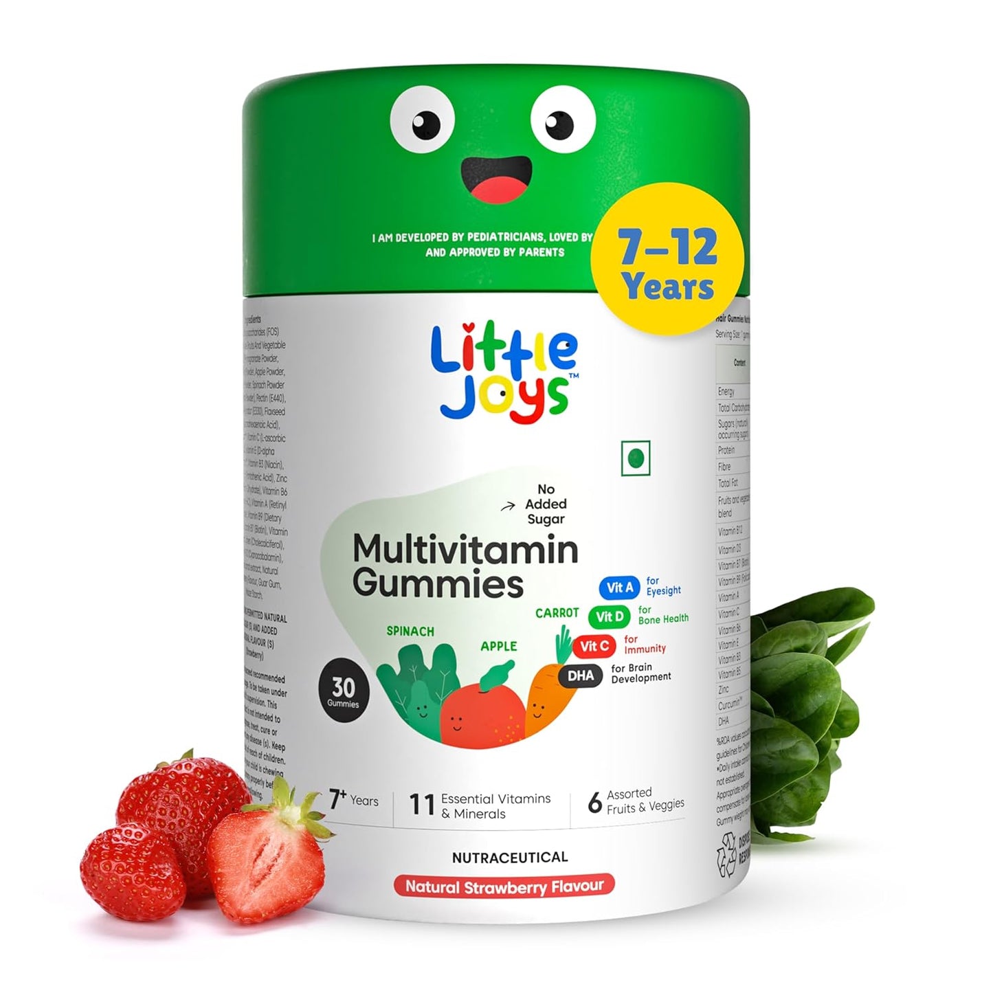Little Joys Multivitamin Gummies | 7-12 Years |With 11 Vitamins & Minerals | 30 Day pack | Improves Immunity, Bone health & Antibody Production | No Added Sugar | Strawberry Flavour
