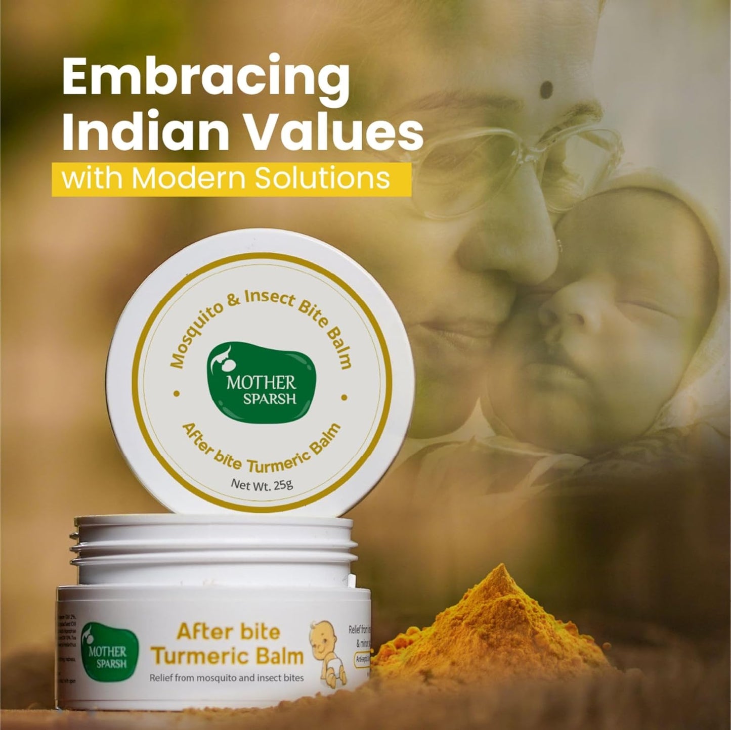Mother Sparsh After Bite Turmeric Balm for Rashes And Mosquito Bites, 100% Ayurvedic, Gentle Skin Roll-On Formula, 25gm