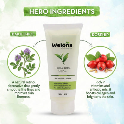 Retinol Calm Cream with Bakuchiol and Rosehip, Anti-Ageing Night Treatment, 100g