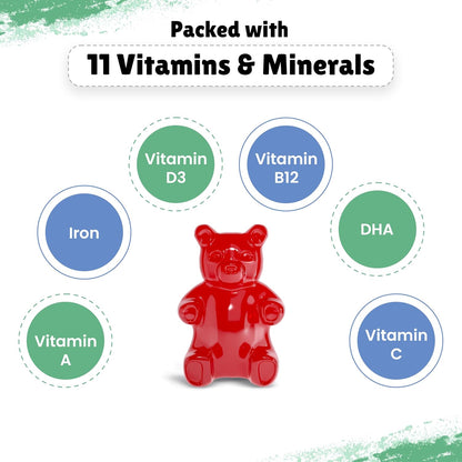 Little Joys Multivitamin Gummies | 7-12 Years |With 11 Vitamins & Minerals | 30 Day pack | Improves Immunity, Bone health & Antibody Production | No Added Sugar | Strawberry Flavour