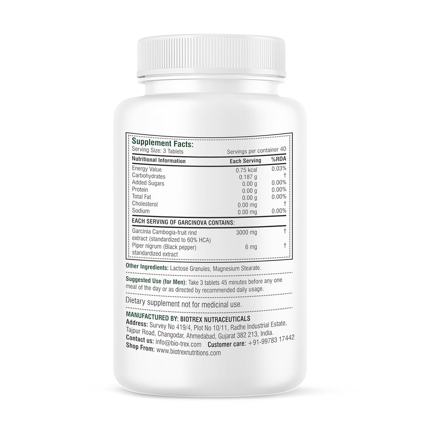 Biotrex Nutraceuticals Garcinia Cambogia 3000mg 60% HCA With 6mg Piperine | Supports Metabolism & Energy Levels | Healthy Weight Management | Complete Natural Formula | 120 Vegan Tablets