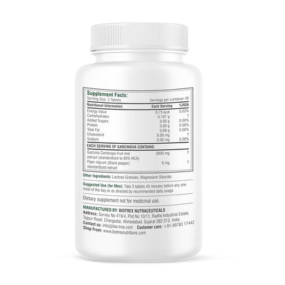 Biotrex Nutraceuticals Garcinia Cambogia 3000mg 60% HCA With 6mg Piperine | Supports Metabolism & Energy Levels | Healthy Weight Management | Complete Natural Formula | 120 Vegan Tablets