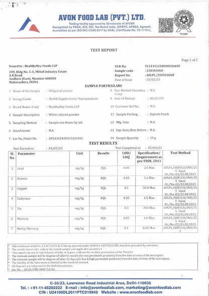 Avon Ford Lab test report with various parameters and results.