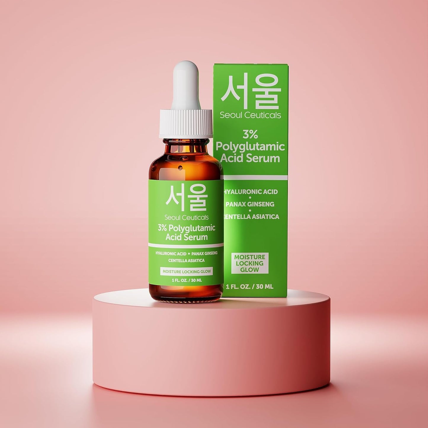 SeoulCeuticals Organic Polyglutamic Acid Korean Serum - 30ml Anti Aging Serum with Hyaluronic Acid + Centella Asiatica - K Beauty Skincare for Healthy Glowing Skin