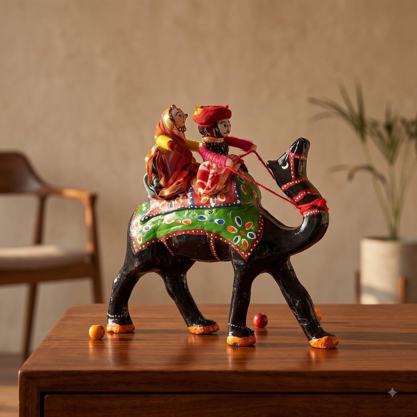 JH Gallery Handmade Recycled Material Figurines Rajasthani Doll Couple Rider Idol Showpiece, Multicolor (18 * 16 * 5cm) (Camel)