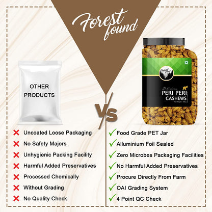 Forest Found Peri Peri Roasted Cashews 400g Spicy Oven Roasted Whole Kaju | 100% Oil-Free & Dry Healthy Crunchy Vegan Snack | Gluten-Free Non-Fried Peri Peri Cashew Nuts