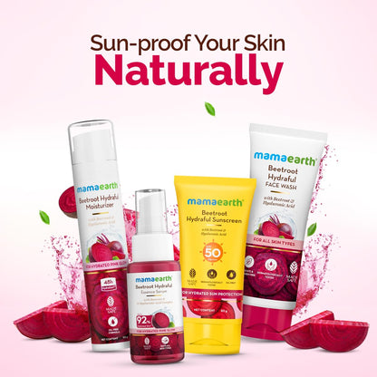 Mamaearth Beetroot Hydraful Sunscreen With Hyaluronic Acid | SPF 50 & PA++++ | UVA & B Protection | Tan Protection | Hydrates Skin | No white cast | For Oily, Combination & Dry Skin | 50 g