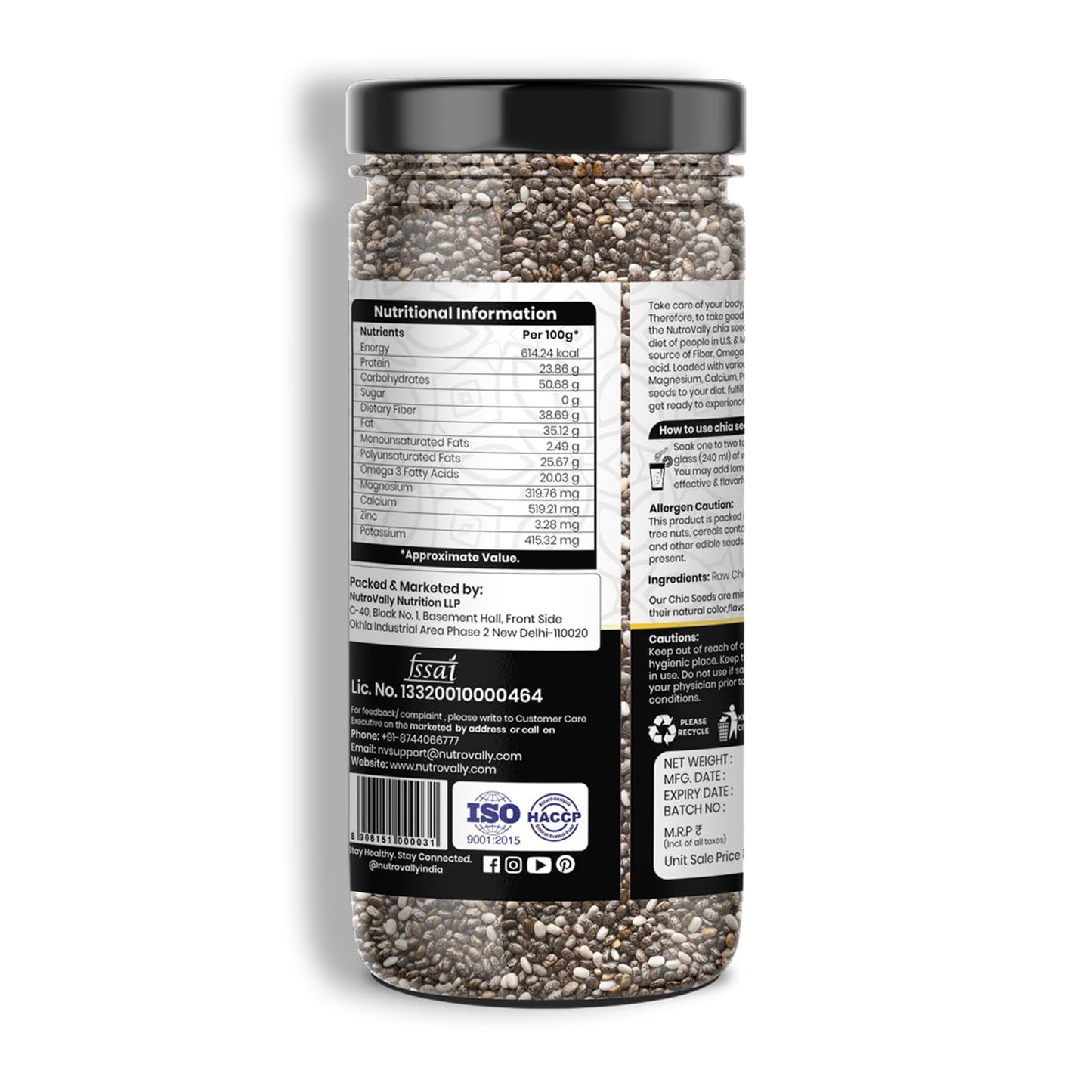 NutroVally Chia Seeds |Help for weight loss|Rich in Omega-3, Calcium, Protein, Fiber & Antioxidants| chia seeds| Healthy Snack for Immunity & Digestion |chia Seed for skin glow|Edable seeds