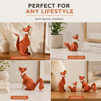 Charming Geometric Fox Family Sculpture Showpiece for Home & Office Décor | Modern Animal Figurine Set for Living Room, Study, Shelf & Console Table Styling | Contemporary Wildlife Accent