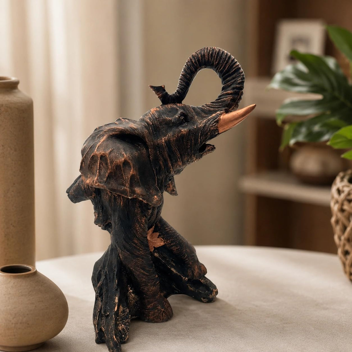 Majestic Elephant Figurine for Home & Office Décor | Handcrafted Modern Showpiece for Living Room, Study, Shelf & Table Styling (Bronze Finish)