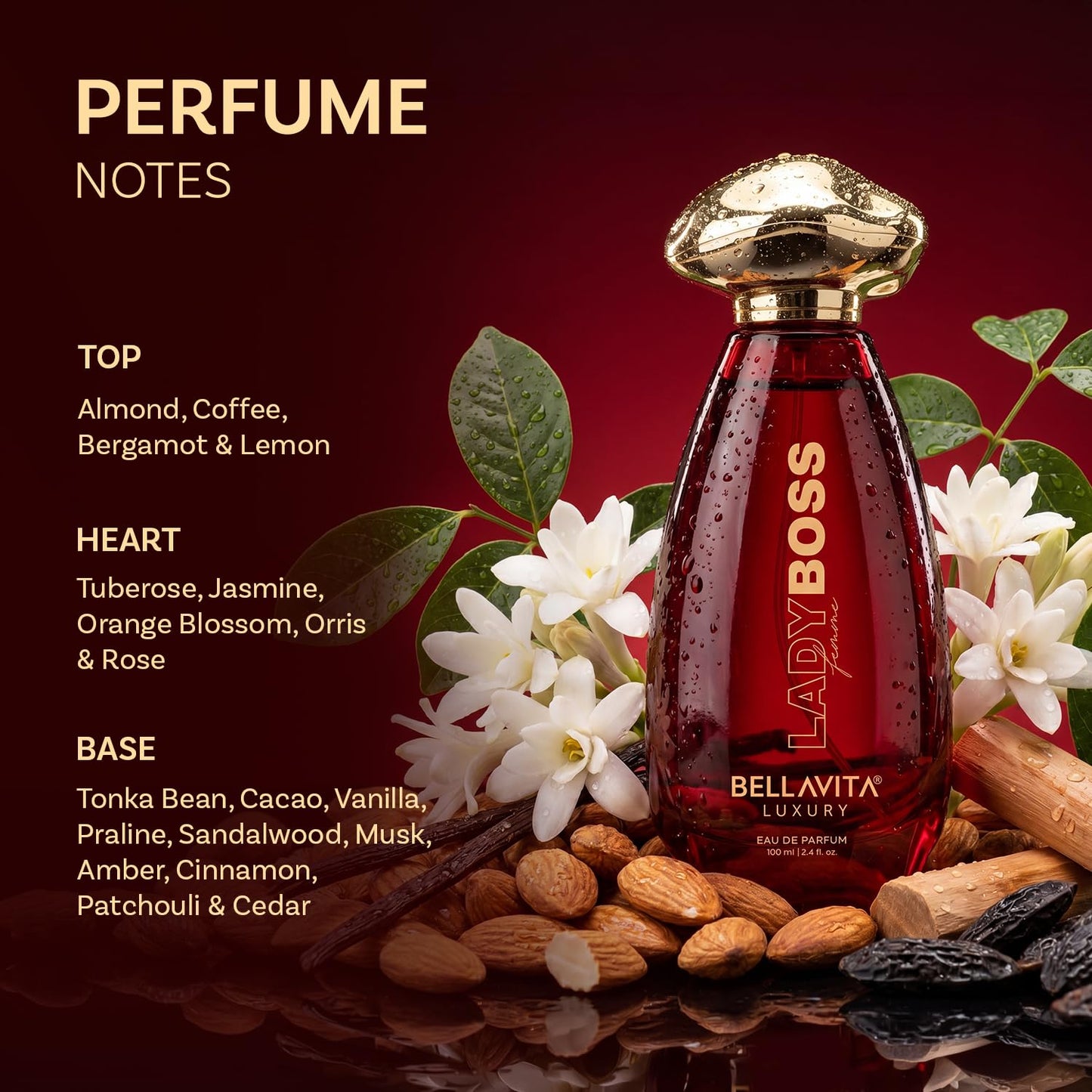 BELLAVITA LUXLADY BOSS Femme | Dubai Crafted | Perfume For Woman | 100ml | 25% Oil Concentration | Coffee, Jasmine, Vanilla & Musk | Premium Long Lasting Perfume