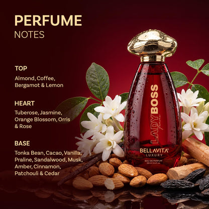 BELLAVITA LUXLADY BOSS Femme | Dubai Crafted | Perfume For Woman | 100ml | 25% Oil Concentration | Coffee, Jasmine, Vanilla & Musk | Premium Long Lasting Perfume
