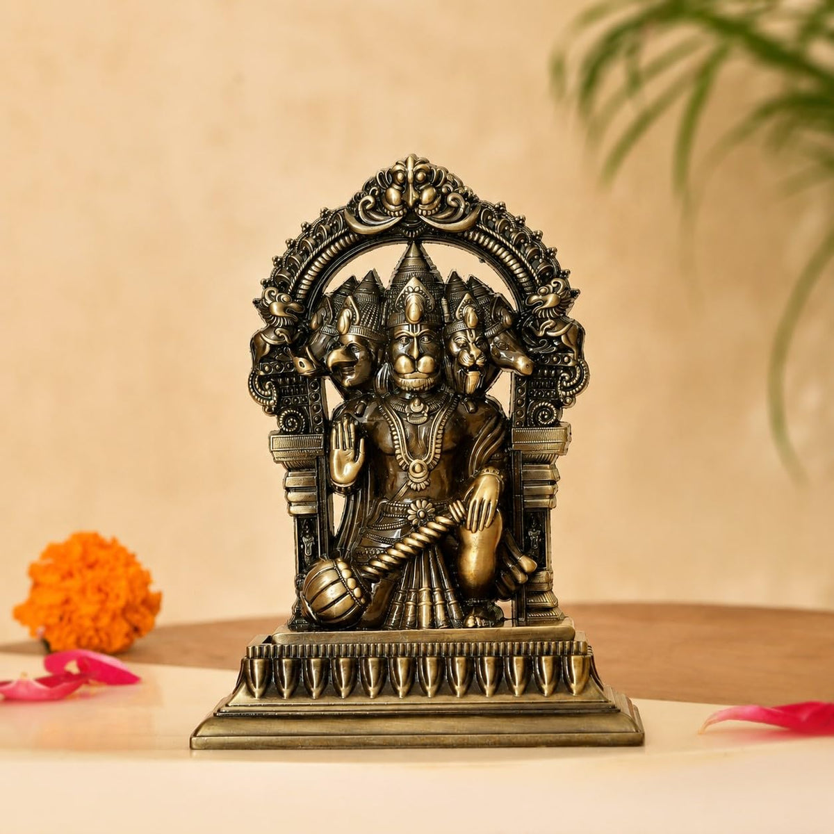 Panchmukhi Hanuman Idol for Home Decor & Pooja Room | Antique Finish Hanuman Statue | Hindu Religious Murti for Temple, Office, Living Room & Gift (13x4.5x10 cm, 185g)
